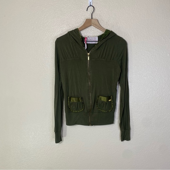 Beach Bunny Tops - Beach Bunny Zip Front Hoodie Swim Cover Up Green Large Lace Swimwear Beach EUC